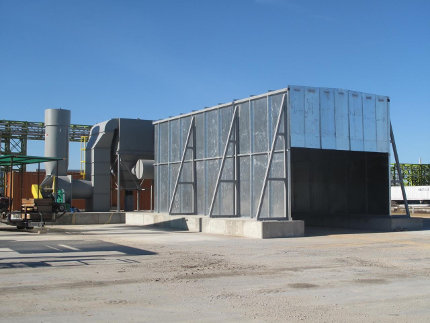 booth used for collecting smoke from scrap steel cutting.
